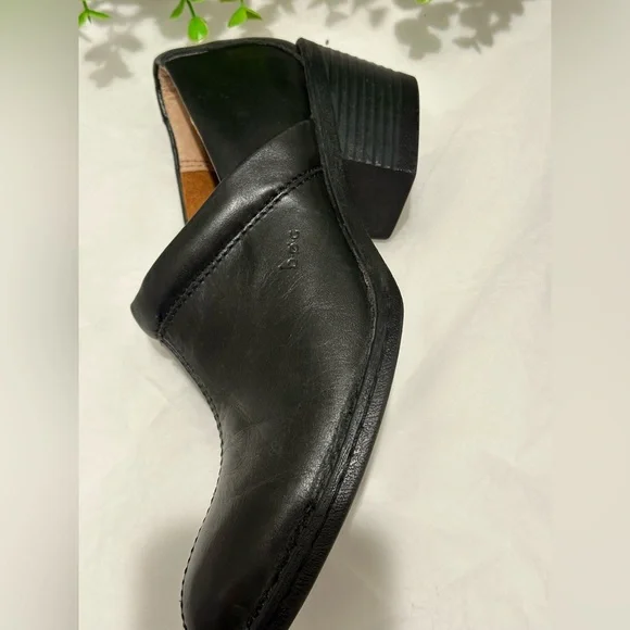 BOC Born Clogs Womens 7,5 Black Leather Block Heel Mules Shoes BC9546 - Picture 5 of 10